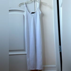 PrettyLittleThing size 0 (fits 0-2) white midi ribbed body con dress